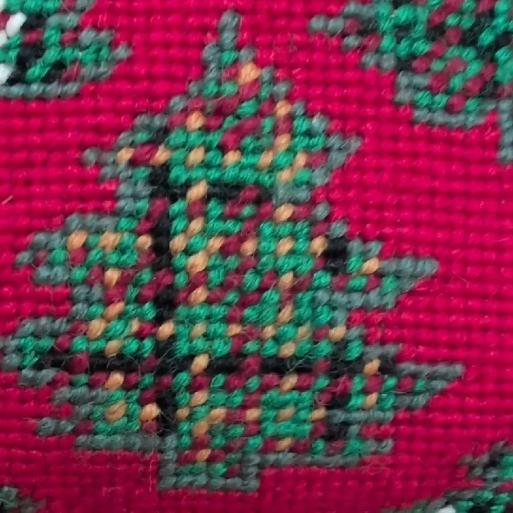 Festive Red & Green Needlepoint Christmas Tree Holiday Pillows Vintage Set of 2